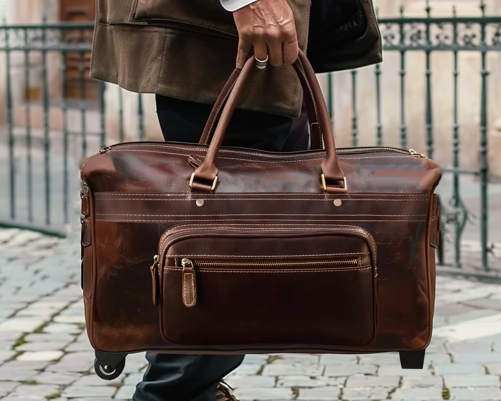 mens black leather carry on bag